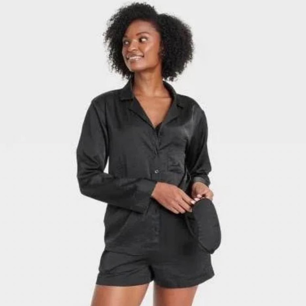 Black Satin Sleepwear Set
